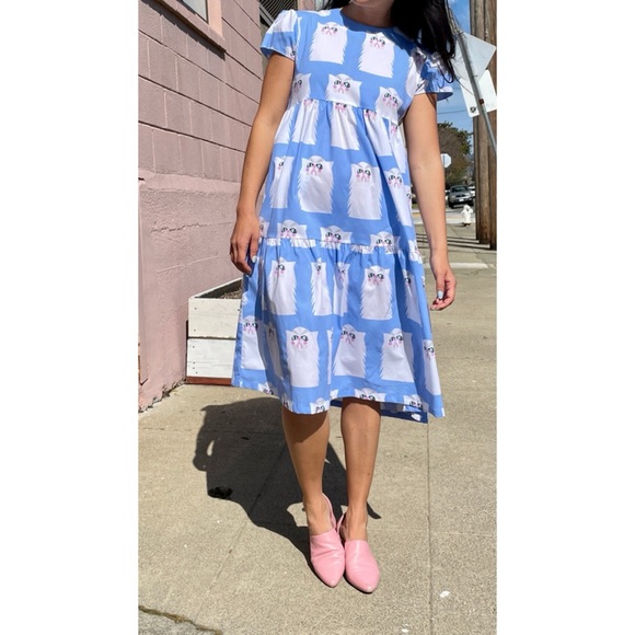 VGUC Nooworks Grumpy Cats Frida Kitty Cat Dropwaist Tiered Short Sleeve Dress S - Picture 8 of 8